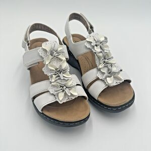 Clarks Merliah Sheryl Leather White Flower Womens 6 Slingback Sandals Shoes
